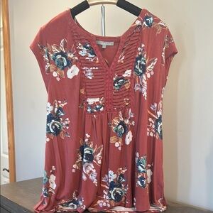 Daniel Rainn Red Cap Sleeve Pleated Blouse